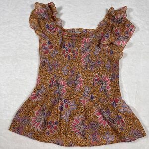 Nanette Lenore Top‎ Shirt Women Medium Floral Smocked Cottagecore Boho Milkmaid